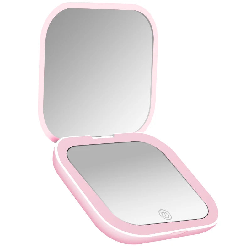 Compact Mini Cosmetic Mirror with Lights - Portable Hand Held Small Pocket Travel Makeup Mirror 2X Magnifying