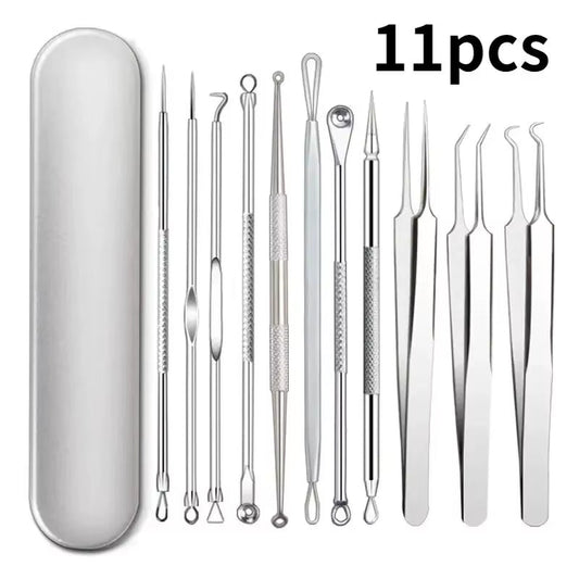 11Pcs Ingrown Hair Tweezers Acne Blackhead Removal Needles -  Black Dots Cleaner Pore Cleaner Deep Cleansing Face Skin Care Tools